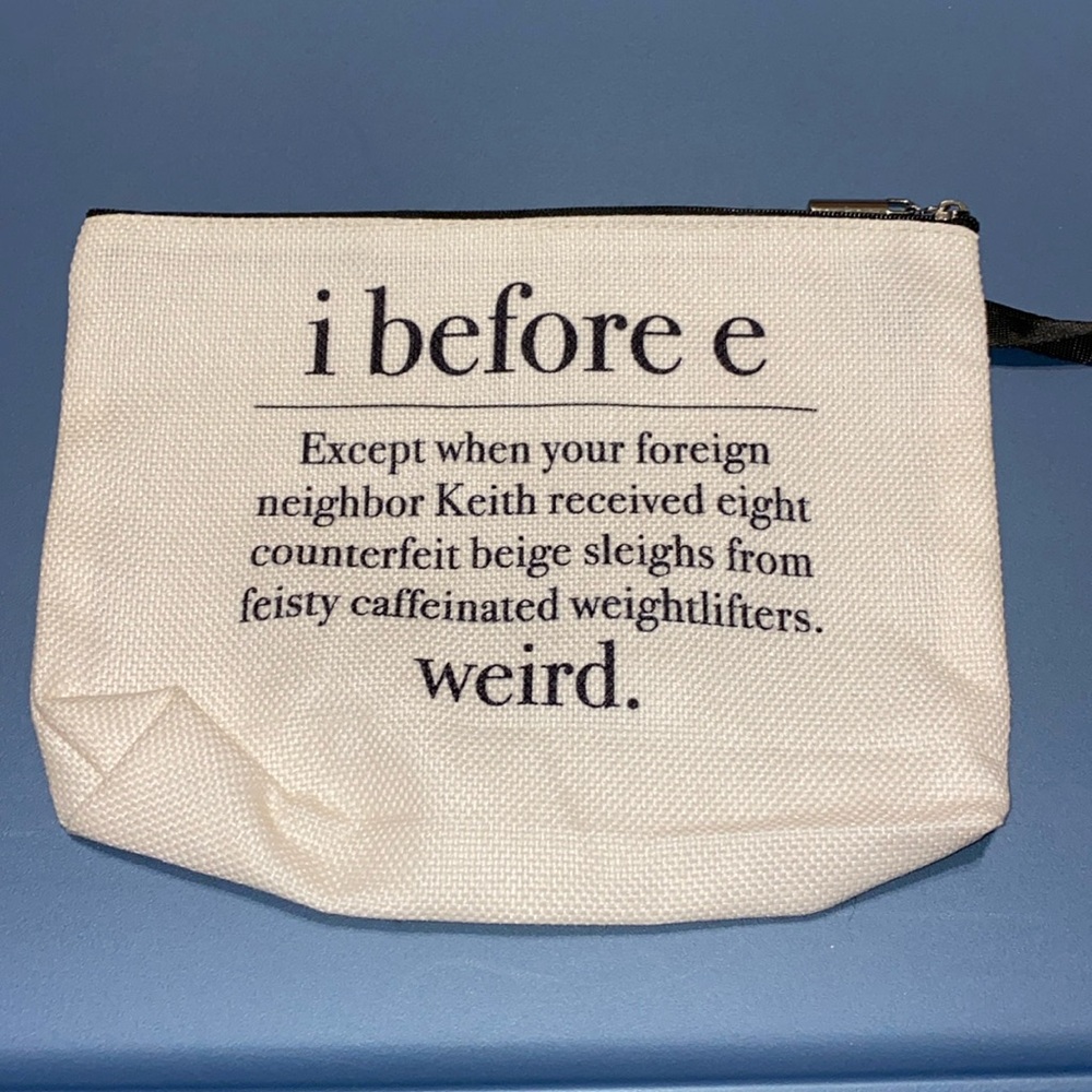 I Before E Cream Costmetics Pouch NEW